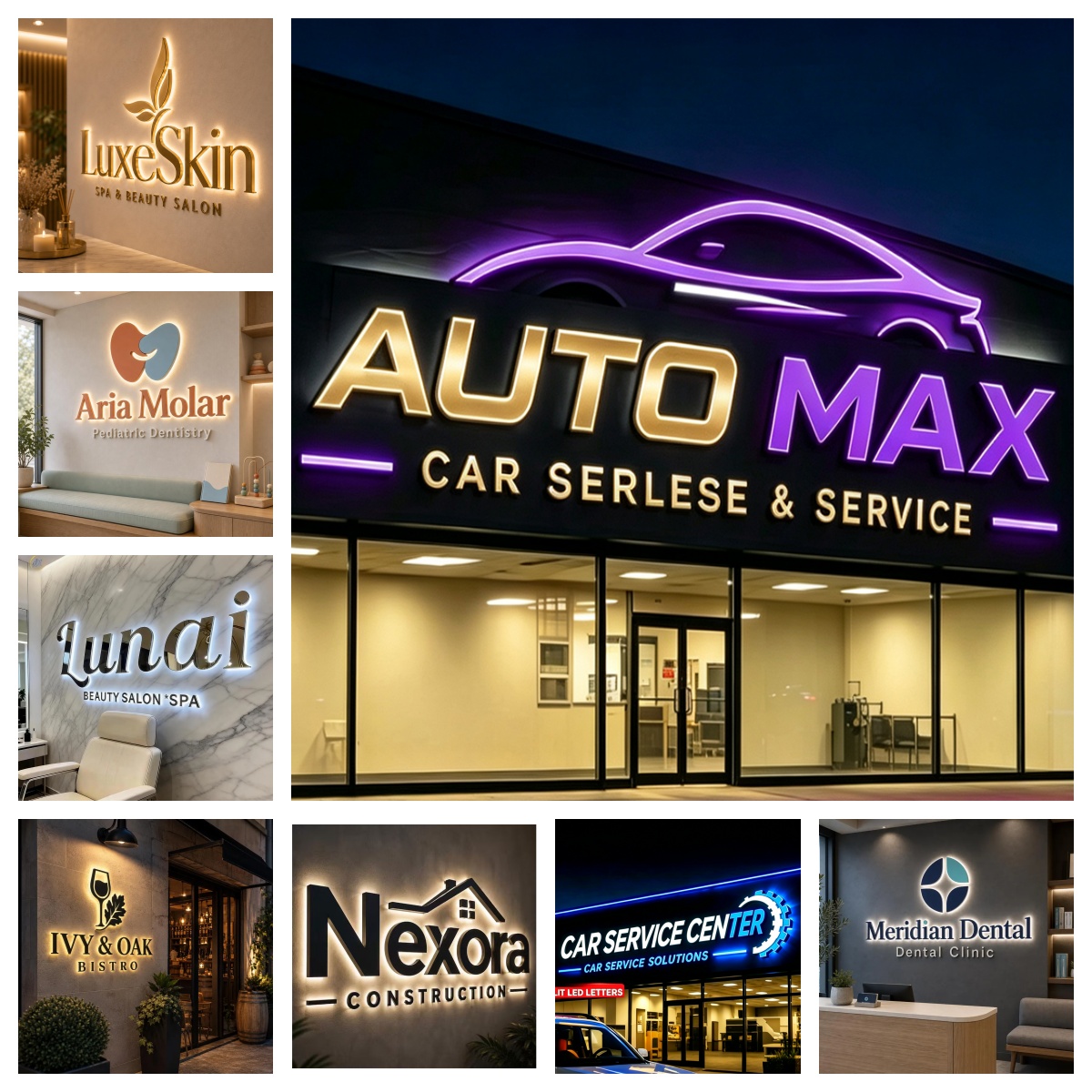 3D Custom LED Illuminated Lett - Auto Repair Shop Logo Design recension och pris